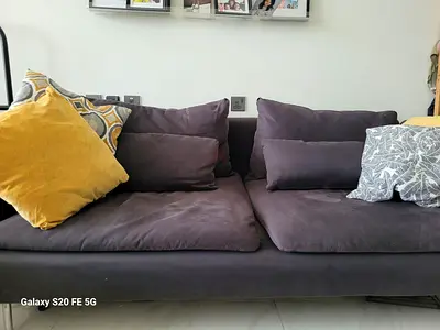 Comfortable 2-seater IKEA Söderhamn sofa in grey, with cushions