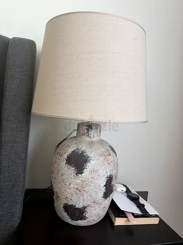 Ceramic Table Lamp with Beige Fabric Shade - Rustic Accent Light