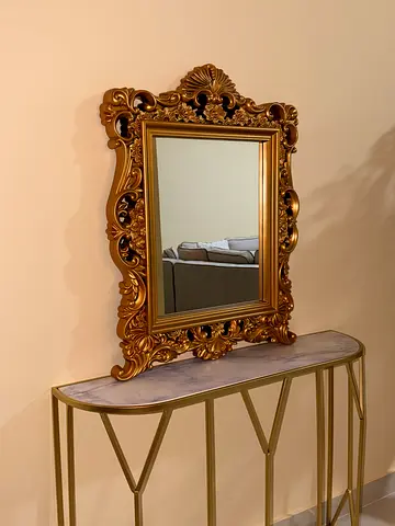 Console Table and Ornate Gold Framed Wall Mirror - Baroque Style