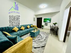 Fully furnished 1-bedroom apartment in Al Nuaimiya 1, with 2 bathrooms, balcony and central AC, next
