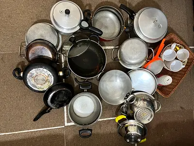 Used Assorted Cookware Set — Pots, Pans, Lids and Kitchen Accessories