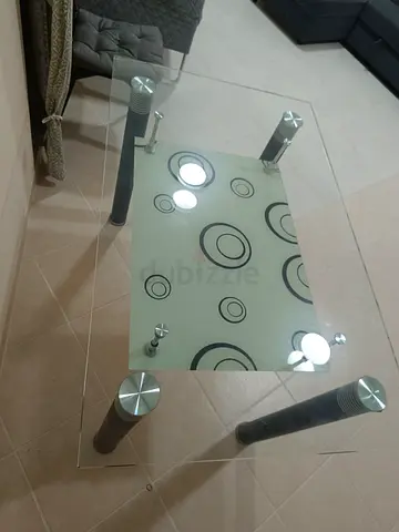 Glass Dinning Table with Patterned Frosted Shelf and Metal Legs