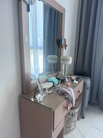 Beige Dressing Table with Mirror and Drawers