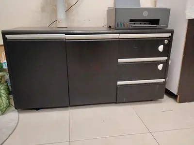 Black Wooden Office Sideboard with Lockable Drawers and Cabinet