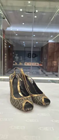 Fendi monogram slingback wedge heels — size info in photos