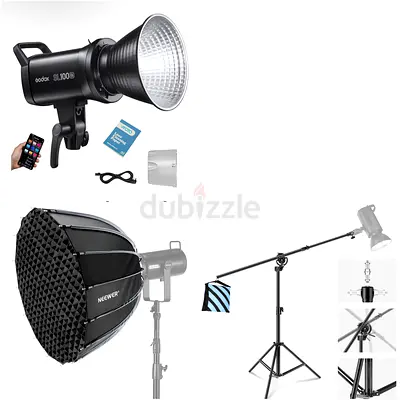 Godox SL-100S LED Video Light + Bowens Softbox, Honeycomb Grid & Boom Stand Kit