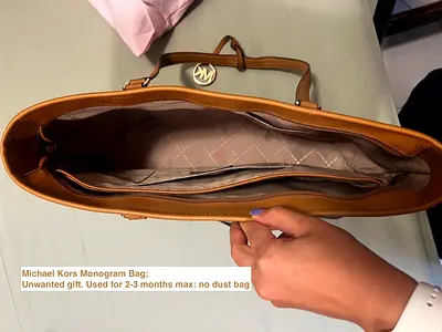 Michael Kors tan leather monogram tote bag - gently used