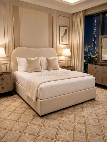 Upholstered King Bed with Headboard - Beige, Modern