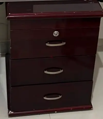 Dark Wood 3-Drawer Nightstand / Bedside Table with Lock