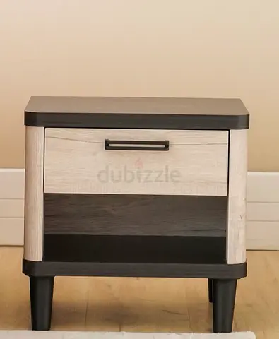 One-Drawer Nightstand with Open Shelf - Light Oak & Dark Trim