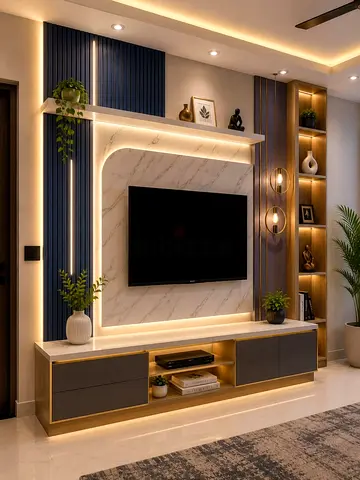 Wall-mounted Entertainment Unit with Shelving
