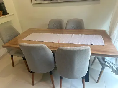 Dining table + 6 chairs grey color