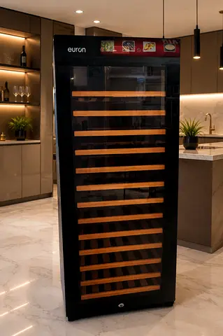 Euron freestanding wine cooler 180 bottle with wooden shelves - good condition