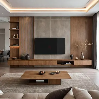 Modern wooden floating TV unit