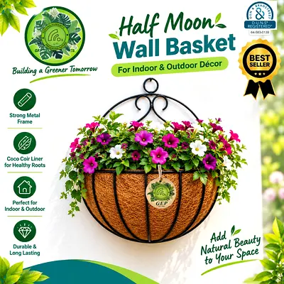 Wall Mounted Flowers Basket Metal Wire with coco liner color Black