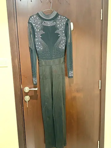 Black long-sleeve embellished jumpsuit M