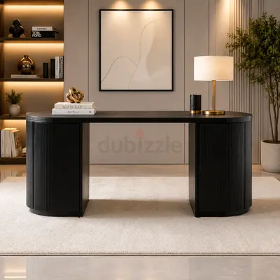 CB2 Reid 70" Oval Black Wood Storage Desk