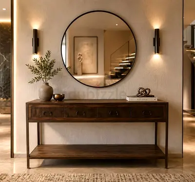 Marina Solid Wood Console Table with Lower Shelf — Rustic Entryway Table