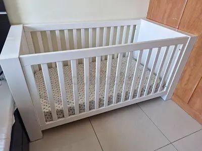 White Wooden Baby Crib - Good Condition