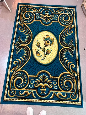 Teal Floral Decorative Area Rug - Good Condition