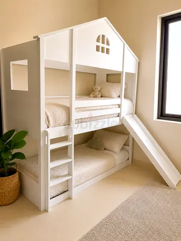 White Kids Bunk Bed with Slide — Harper House, Good Condition