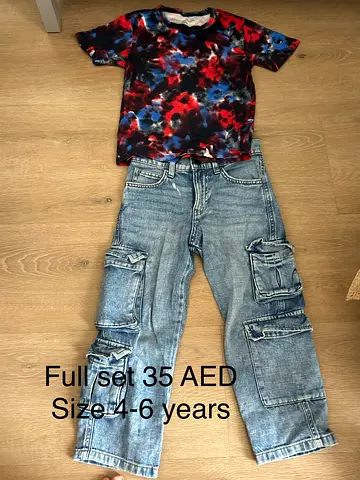 Kids 2-piece set: Tie-dye T-shirt + Cargo Jeans, Size 4-6