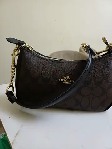 Coach Signature Canvas Small Shoulder Bag with Chain Detail