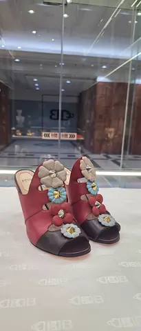 Women's Floral Embellished Leather Mules, Size Unknown