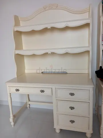 Cream French Vintage-style Solid Wooden Desk with Shelves and Drawers
