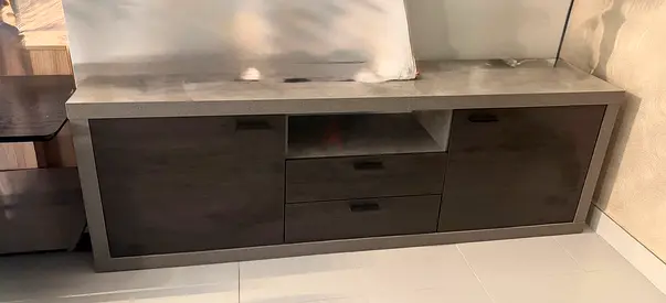 Low Profile TV Console / Entertainment Unit - Dark Wood with Drawers