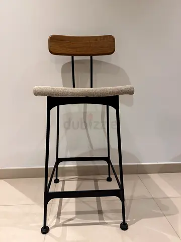 Wood and Metal Bar Stool with Padded Seat and Backrest