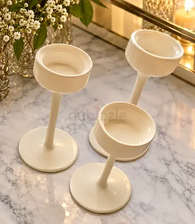 Set of 3 White Ceramic Candle Holders