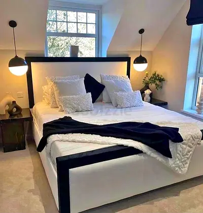 Modern Black & White King Bed Frame with Headboard