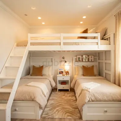 White Wooden Triple Bunk Bed with Storage - Good Condition