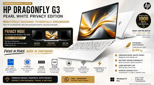 32GB RAM DDR-5X ⚪️ HP DRAGONFLY 12TH GEN A.I READY PRO 💎 WHITE PEARL EDITION 🛡 PRIVACY SCREEN