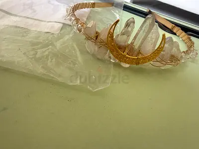 Handmade Crystal Quartz Crown with Gold Crescent Moon