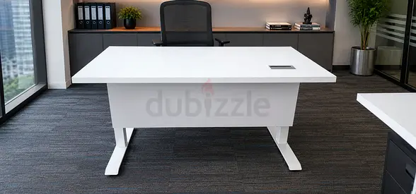 White Electric Executive Office Desk - Modern, Sturdy Workstation