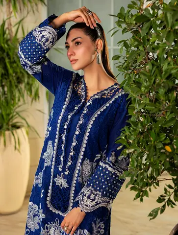 Aneelas signature 3 piece luxury Royal Blue fully loaded embroidered medium size