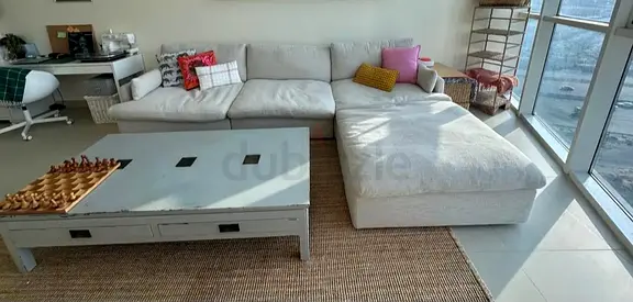 With ottoman Beige color home centre sofa