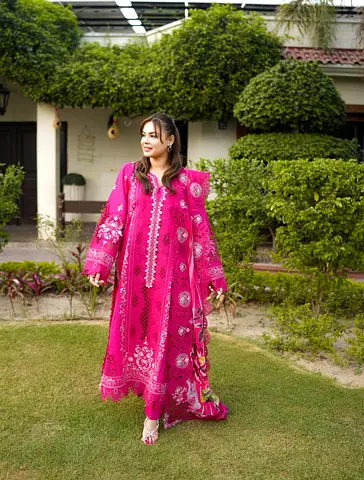 Aneelas signature 3 piece Pink Embroidered Traditional Women's 👗Dress medium size