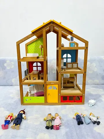 Melissa & Doug doll house with wooden furniture and wooden doll house family