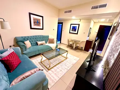 One bedroom and living room / furnished with hotel-style furniture / balcony / opposite Al Safiya P