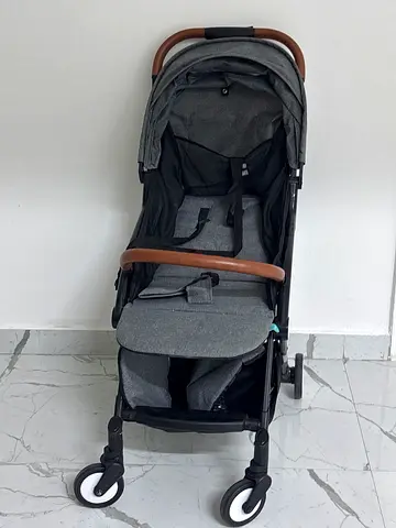 Lightweight Grey Compact Stroller with Leatherette Handlebar - Good Condition