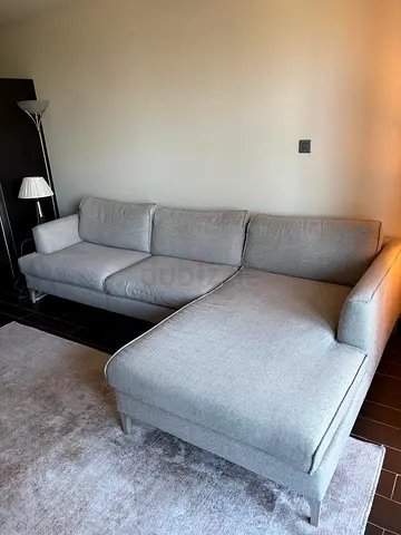 Light grey L-shaped 3-seater sofa with chaise - good condition
