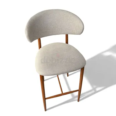 Modern Mid-Century Upholstered Counter Stool with Curved Back Metal Legs – Beige Fabric