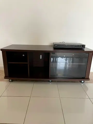 Wooden TV Stand / Entertainment Unit with Glass Door - Dark Brown