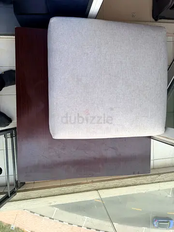 Light grey square seat cushion / ottoman top with wooden side base