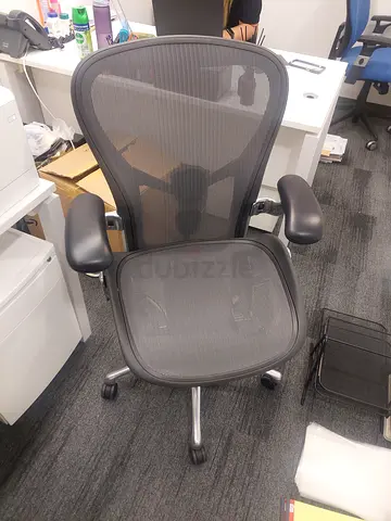 Herman Miller Aeron Remastered Ergonomic Office Chair, Graphite & Polished Aluminum Frame, Fully Loa
