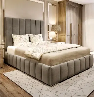 Grayish Brown Upholstered Velvet Bed With Headboard