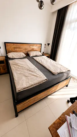 Industrial Style Wooden and Metal Bed Frame 180x200cm